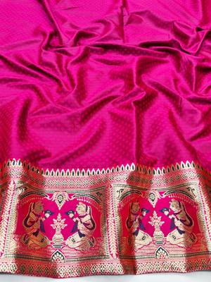Navy blue zari woven baluchari silk traditional saree with blouse piece 3