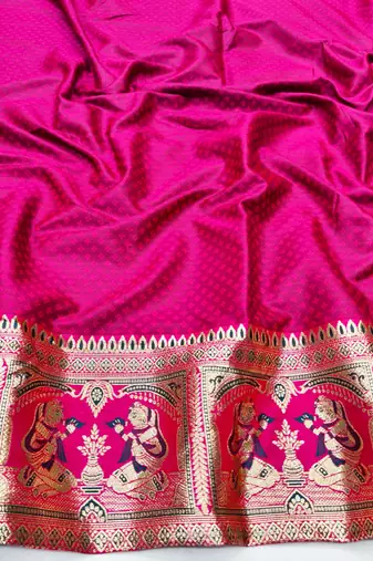Navy blue zari woven baluchari silk traditional saree with blouse piece