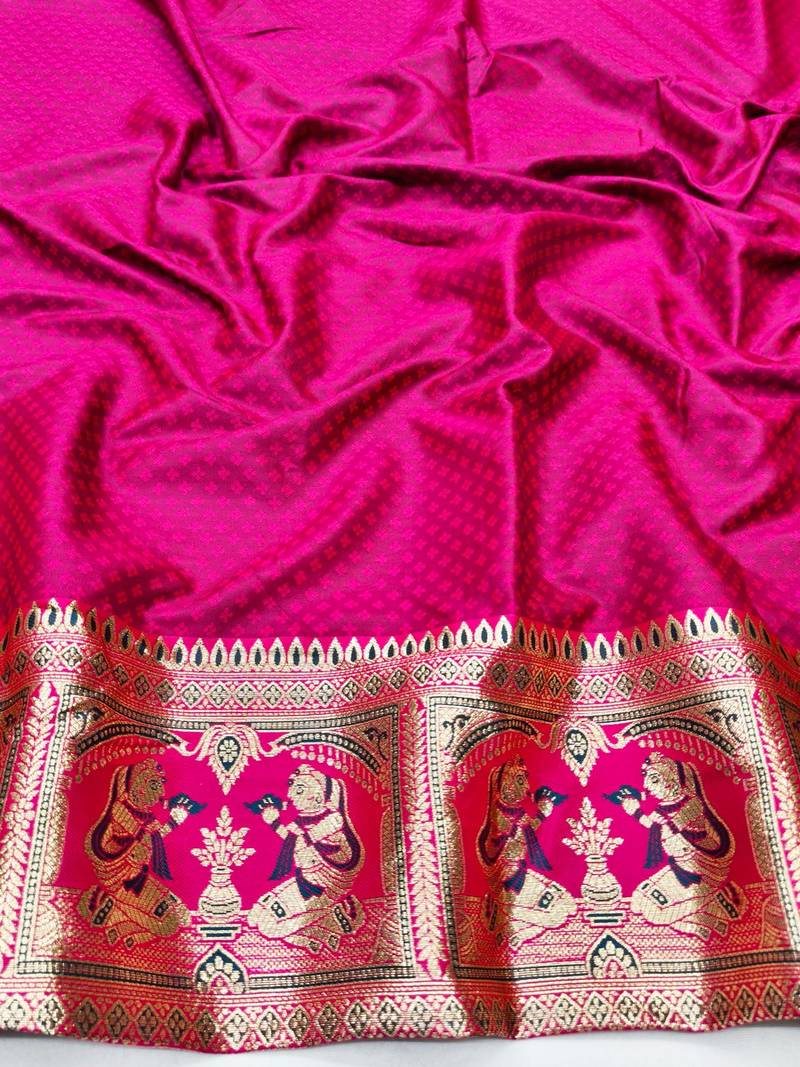 Navy blue zari woven baluchari silk traditional saree with blouse piece