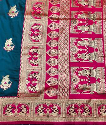 Navy blue zari woven baluchari silk traditional saree with blouse piece 4