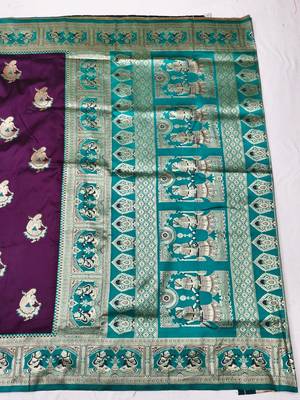 Wine zari woven baluchari silk traditional saree with blouse piece 1