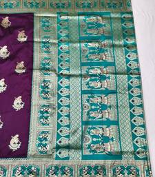 Wine zari woven baluchari silk traditional saree with blouse piece