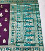 Wine zari woven baluchari silk traditional saree with blouse piece