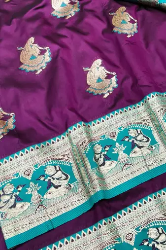 Wine zari woven baluchari silk traditional saree with blouse piece