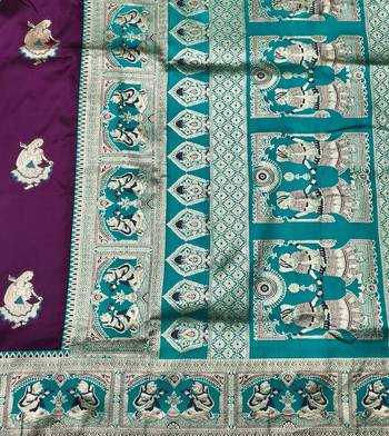 Wine zari woven baluchari silk traditional saree with blouse piece 4