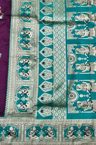 Wine zari woven baluchari silk traditional saree with blouse piece