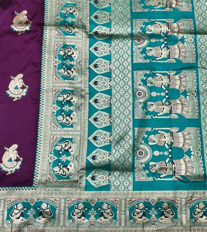 Wine zari woven baluchari silk traditional saree with blouse piece
