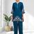 Women's linen teal embroidered short kurta with pant