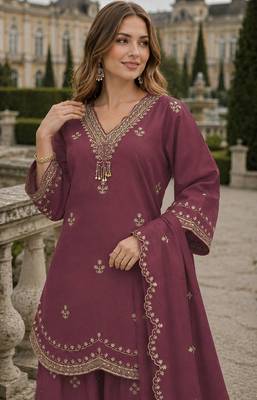 Purple roman silk stitched palazzo suit with embroidery & sequin work 2