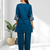 Women's linen teal embroidered short kurta with pant