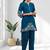 Women's linen teal embroidered short kurta with pant