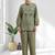 Women's linen pista green embroidered short kurta with pant
