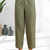 Women's linen pista green embroidered short kurta with pant