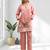 Women's linen pink embroidered short kurta with pant