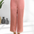 Women's linen pink embroidered short kurta with pant