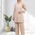 Women's linen beige embroidered short kurta with pant