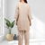 Women's linen beige embroidered short kurta with pant