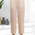 Women's linen beige embroidered short kurta with pant