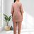 Women's cotton, linen powder pink embroidered short kurta with pant