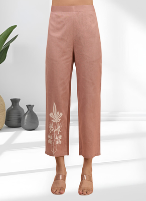 Women's cotton, linen powder pink embroidered short kurta with pant 5