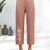 Women's cotton, linen powder pink embroidered short kurta with pant