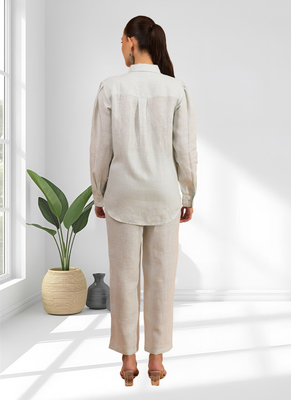 Women's linen powder blue embroidered short kurta with pant 2