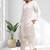 Women's linen off white embroidered short kurta with pant