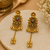Wearhouse fashion gold-plated antique matte chandbali kashmiri earrings with red and green multi-stones