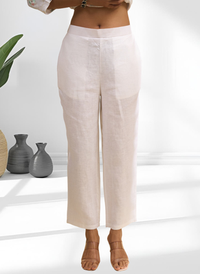 Women's linen off white embroidered short kurta with pant 5
