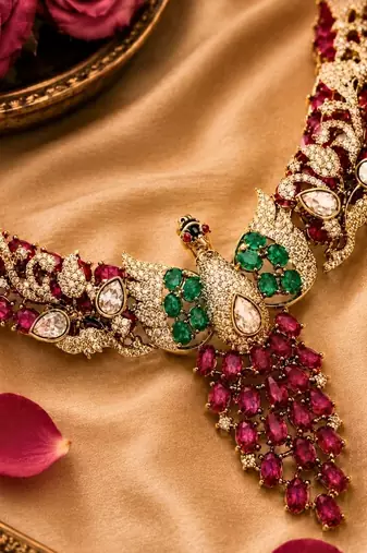 Kundan & Stone Peacock Motif Necklace Set