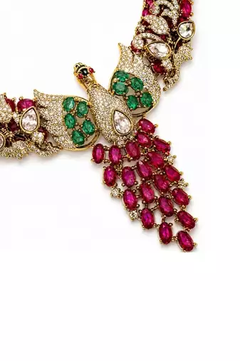 Kundan & Stone Peacock Motif Necklace Set