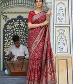 Red colour pure soft khadi georgette weaving saree with blouse