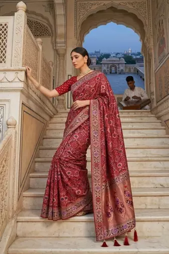 Red colour pure soft khadi georgette weaving saree with blouse