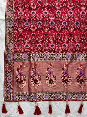 Red colour pure soft khadi georgette weaving saree with blouse 4