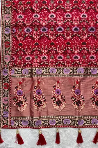 Red colour pure soft khadi georgette weaving saree with blouse
