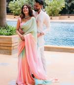 Pink colour digital print georgette sequence saree with unstitched blouse