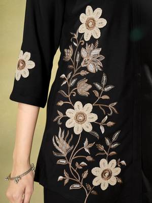 Black colour embroidered rayon co-ord set for women 2