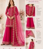 Pink colour heavy chinnon silk kurti palazzo set with dupatta