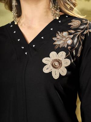 Black colour embroidered rayon co-ord set for women 3
