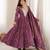 Plum colour mirror embroidered rayon gown set with dupatta