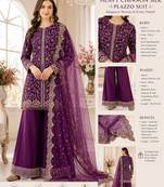 Royal plum colour heavy chinnon silk kurti palazzo set with dupatta