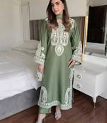 Green colour chinon silk kurti palazzo set with georgette dupatta