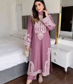 Rose colour chinon silk kurti palazzo set with georgette dupatta