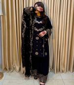 Black colour french crepe embroidered kurti palazzo set with dupatta