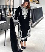 Black colour chinon silk kurti palazzo set with georgette dupatta