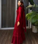 Red colour embroidered rayon kurti sharara set with dupatta
