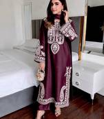 Maroon colour chinon silk kurti palazzo set with georgette dupatta