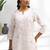 Women's linen off white embroidered short kurta with pant
