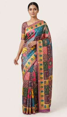 Multicolor digital print mall cotton saree with unstitched blouse 1