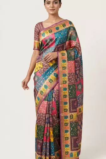 Multicolor digital print mall cotton saree with unstitched blouse